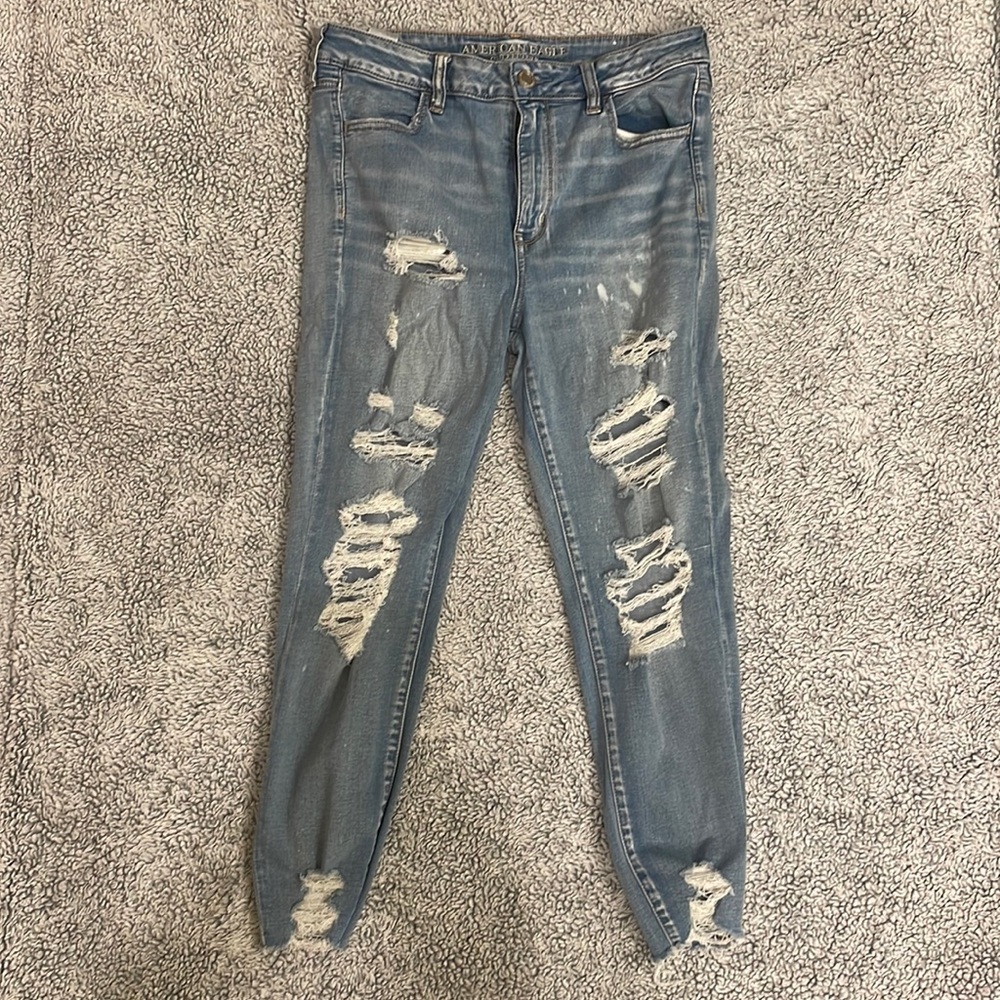 American Eagle Women Distressed Super Stretch Skinny Jeans 12